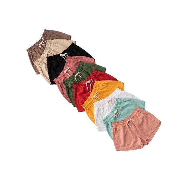 Linen Drawstring Pocket Shorts Peach 2120 - Picture 2 of 5